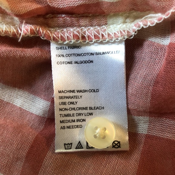 ISABELE SINCLAIR size XL Plaid Pink-Ecru Hi-Collar Ruffle Buttonfront $88 NEW - Picture 11 of 12